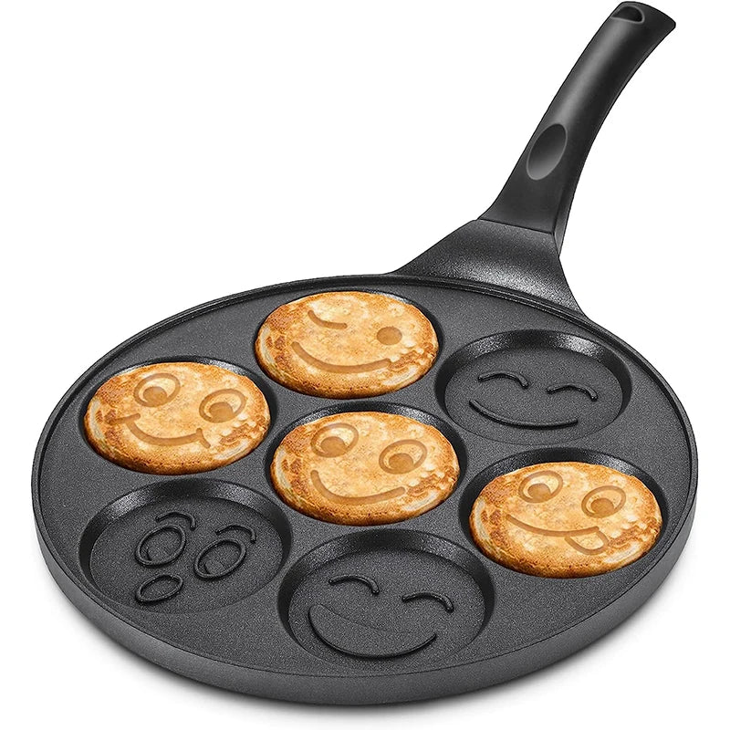 LMETJMA Smiley Face Pancake Pan – 7-Face Non-Stick Griddle Non-Stick Pancake Pan PRIMED black