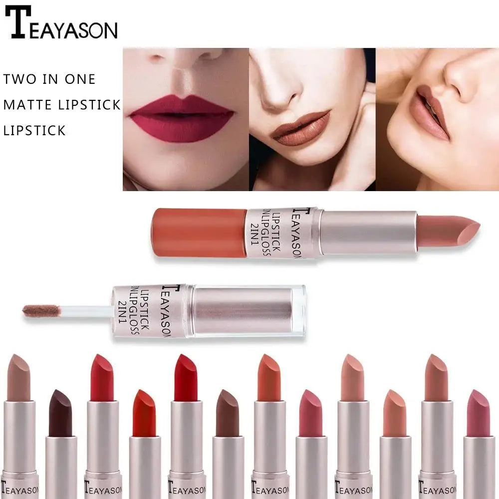 TEAYASON 2-in-1 Matte Liquid Lipstick & Lip Gloss – 12 Colors