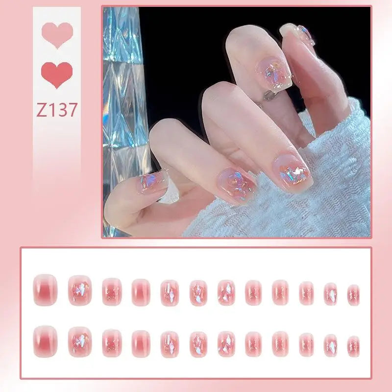 French Press On Nails Set – 24 Short Acrylic Tips with Glue