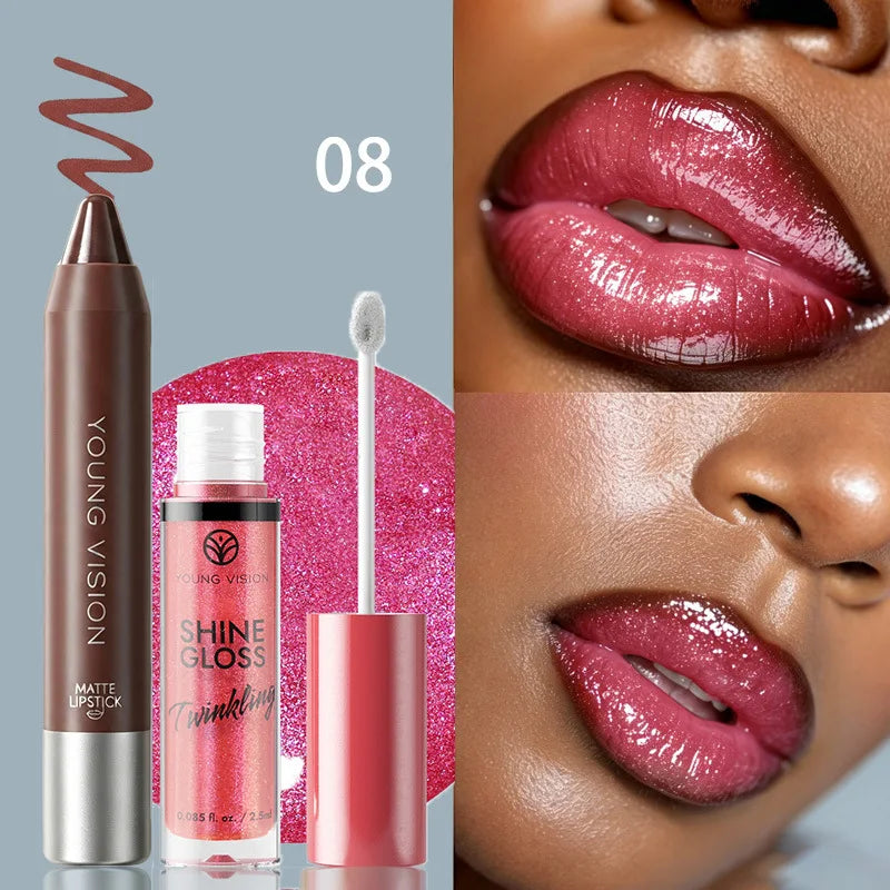 Shimmer Lip Gloss & Matte Lip Liner Set | Gradient Lip Look
