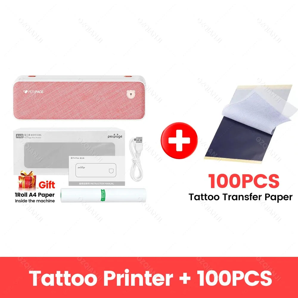 Peripage A40 A4 Bluetooth Thermal & Tattoo Transfer Printer Thermal Printer PRIMED Pink Add 100pcs