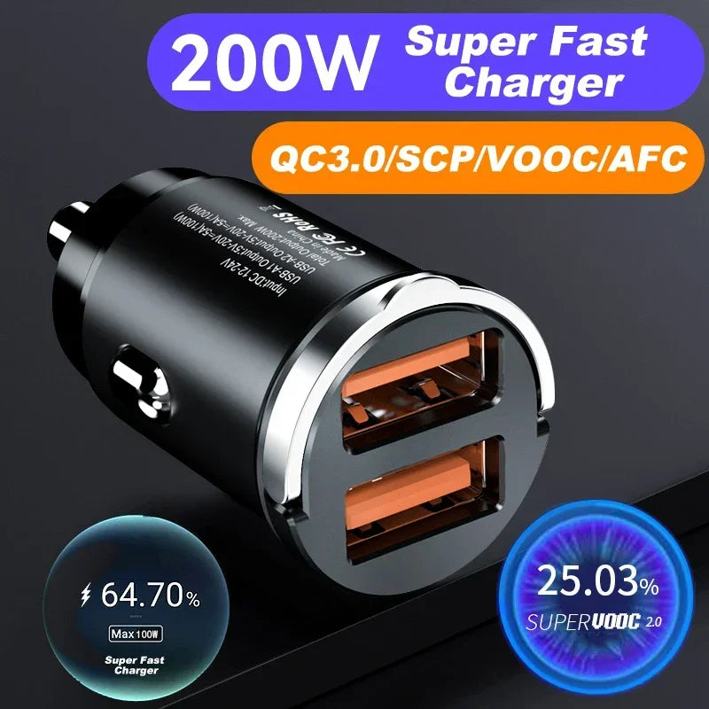 Mini 200W PD QC3.0 Fast Charging Car Charger USB-C Adapter Car Phone Charger PRIMED