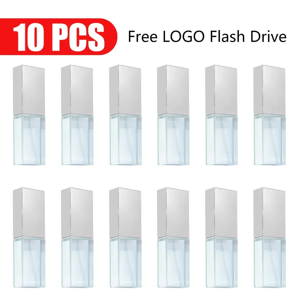 10-Pack Crystal USB Flash Drives 4–128GB | Free Custom Logo USB Flash Drive PRIMED 4GB White-Light-A