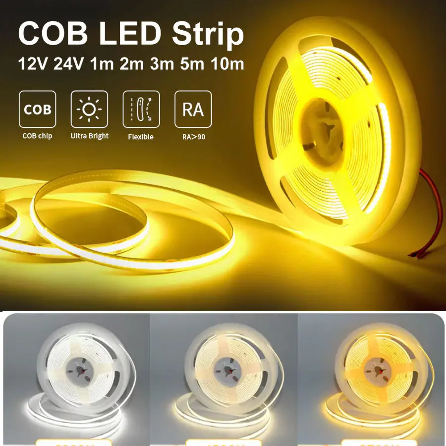 COB LED Strip Light DC12V/24V Dimmable 3000–6000K | GGBEE COB LED Strip Light PRIMED