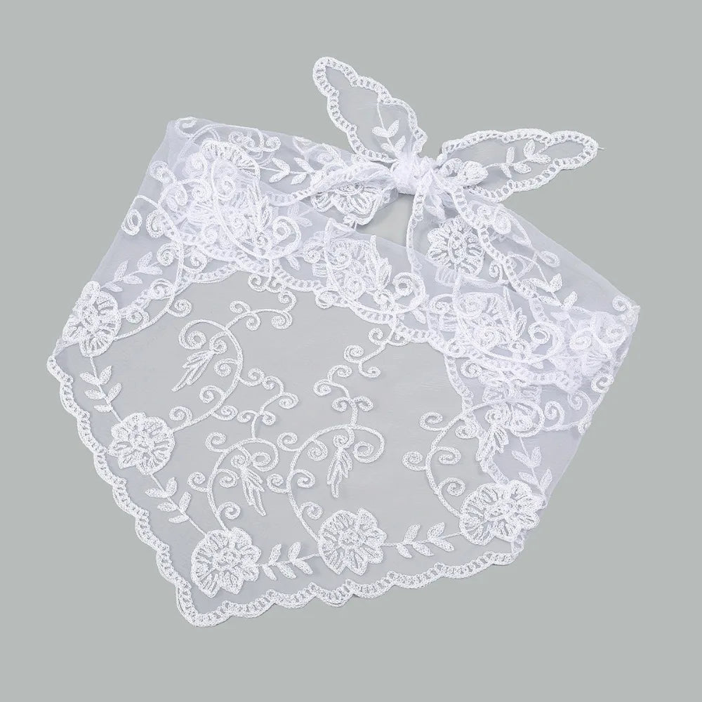 Hollow Lace Hair Scarf Headband – Vintage Triangular Bandana Lace Hair Scarf PRIMED White 2