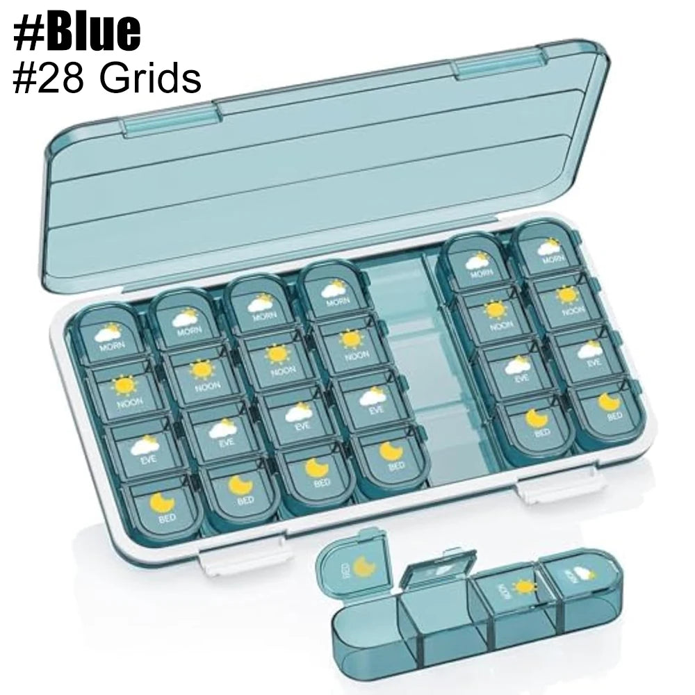 Weekly Pill Organizer 3–4x Daily | 7-Day 28-Compartment Box