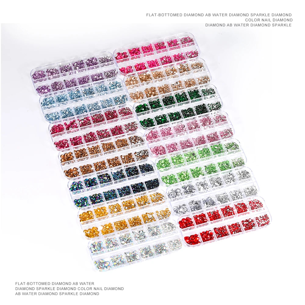 2000Pcs Flat Back Crystal Rhinestones Mix SS6–SS30 Nail Art Nail Art Rhinestones PRIMED