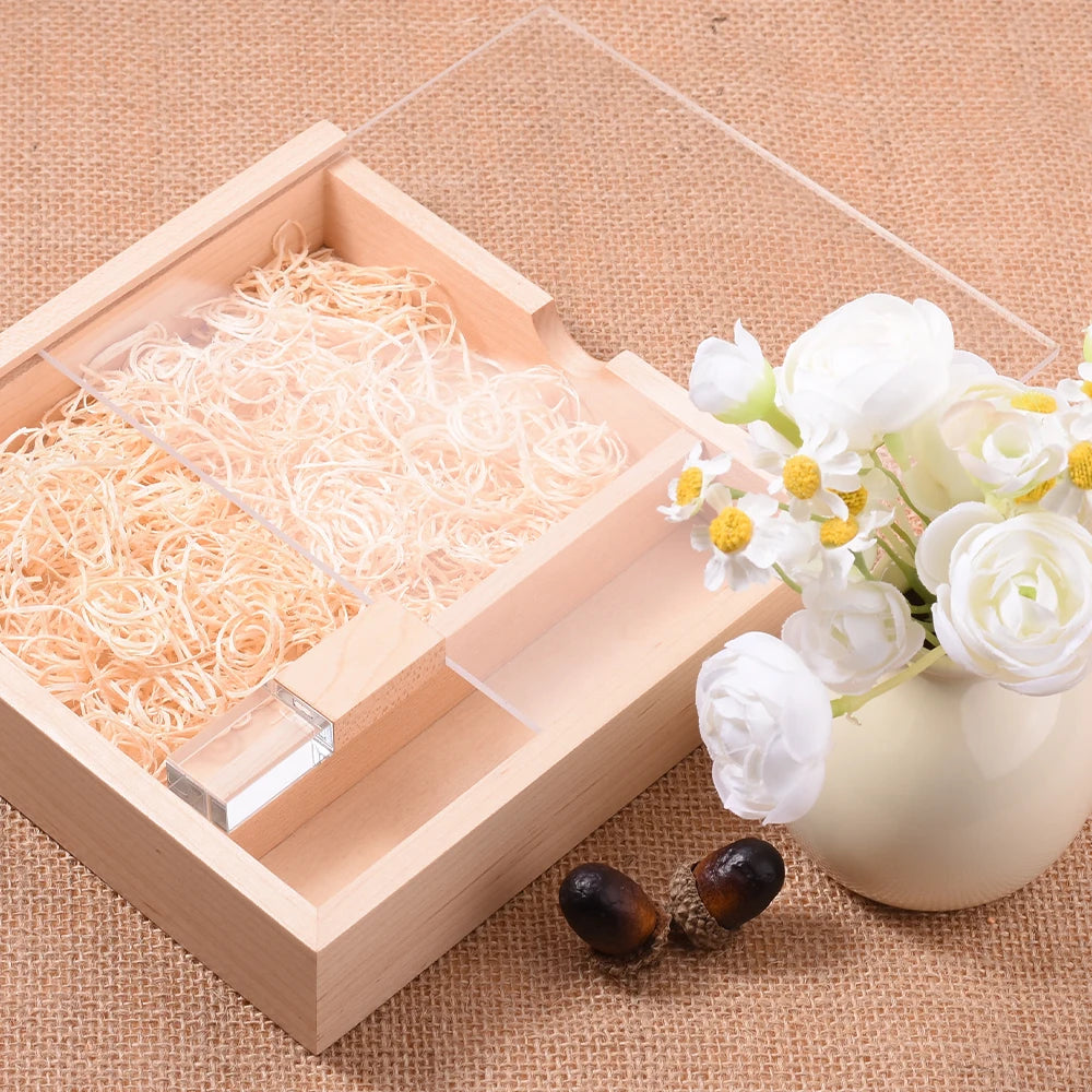Custom Logo Wooden USB Flash Drive Box – Wedding Gift 4–128GB USB Flash Drive PRIMED