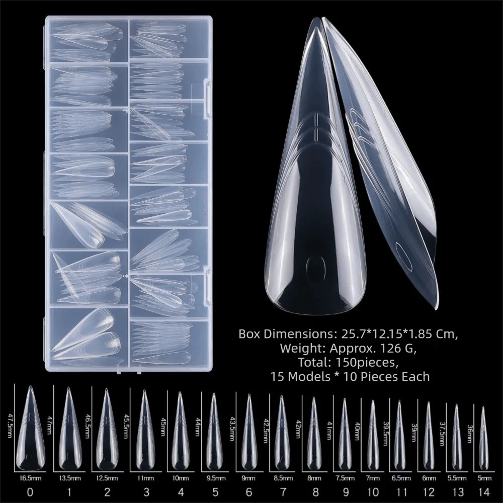150Pcs Reusable Sandwich Nail Forms – 15 Sizes Clear PP