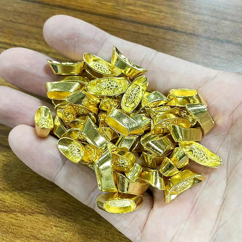 10 Pcs Gold Chinese Yuan Bao Ingot Ornaments – Lucky Décor