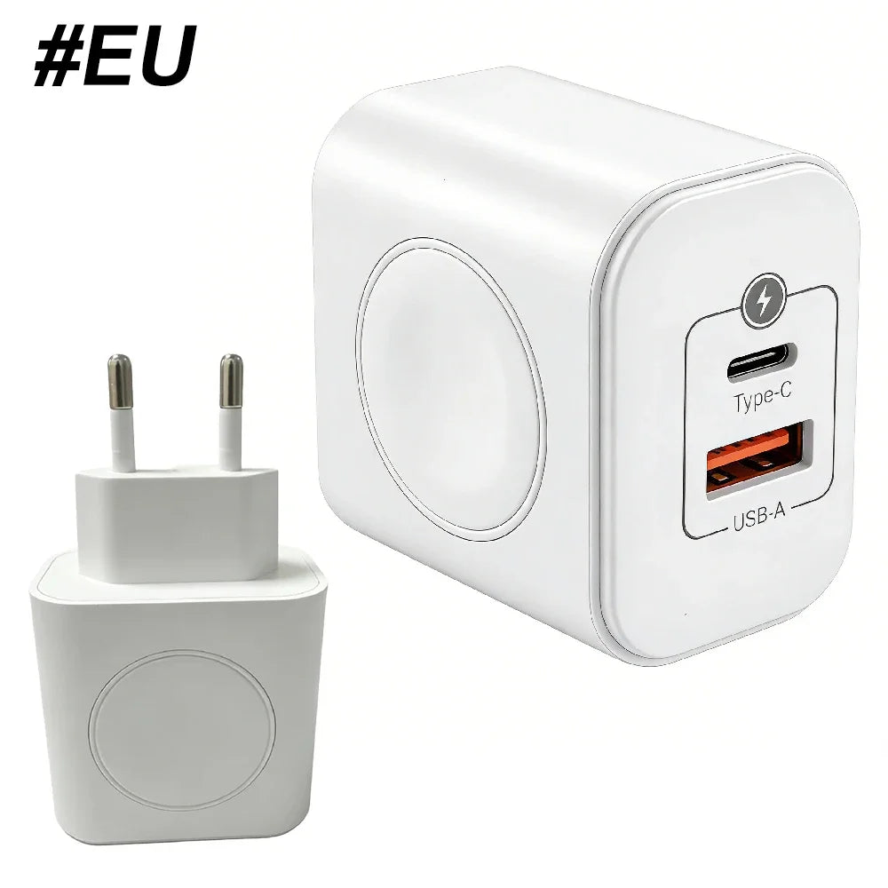 PD 20W 3-in-1 Fast Charger – USB-C, USB-A & Apple Watch Wireless Charging Station PRIMED White EU