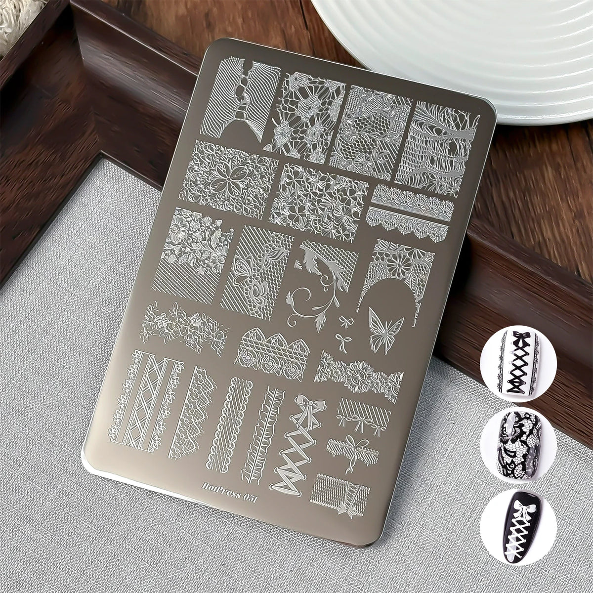 Vintage Lace Nail Stamping Plate – Flowers, Bow & Lace Art
