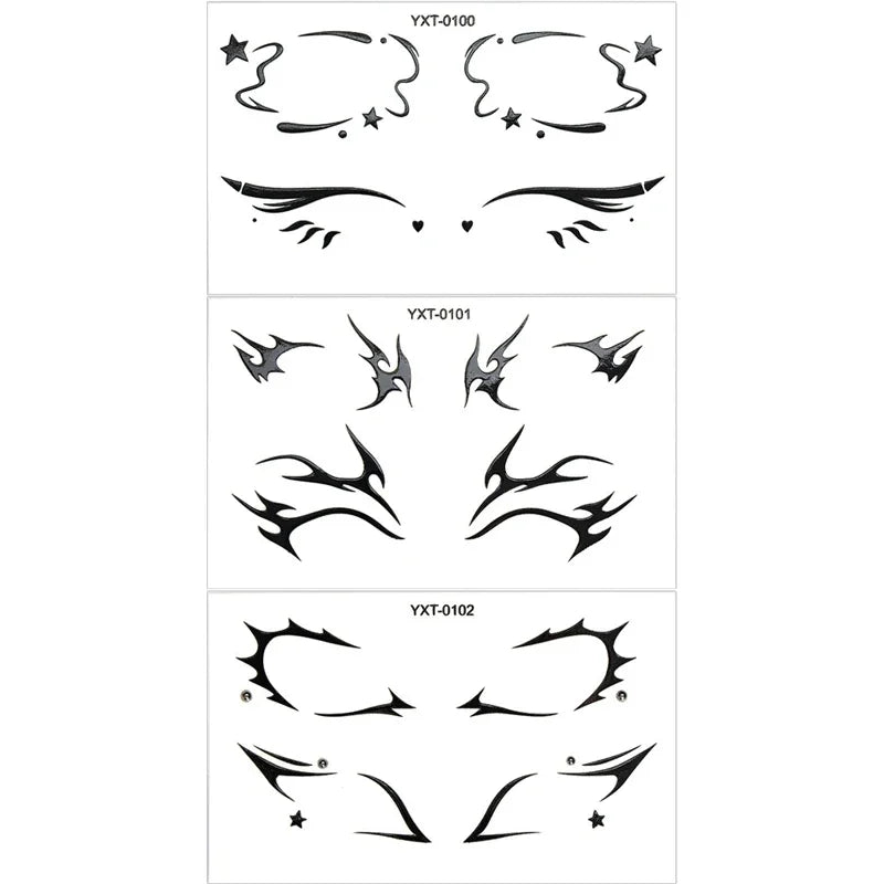 Gothic Metallic Eye Corner Temporary Tattoo Stickers | Cosplay Face Tattoo Stickers PRIMED YXT-100-101-102-3Pc