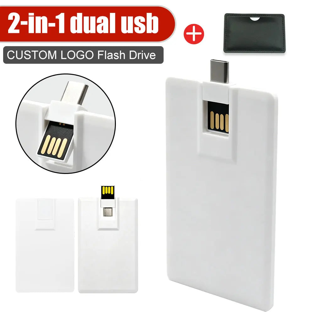Custom Logo Credit Card USB Flash Drive 4GB Dual USB & Type-C Custom USB Flash Drive PRIMED