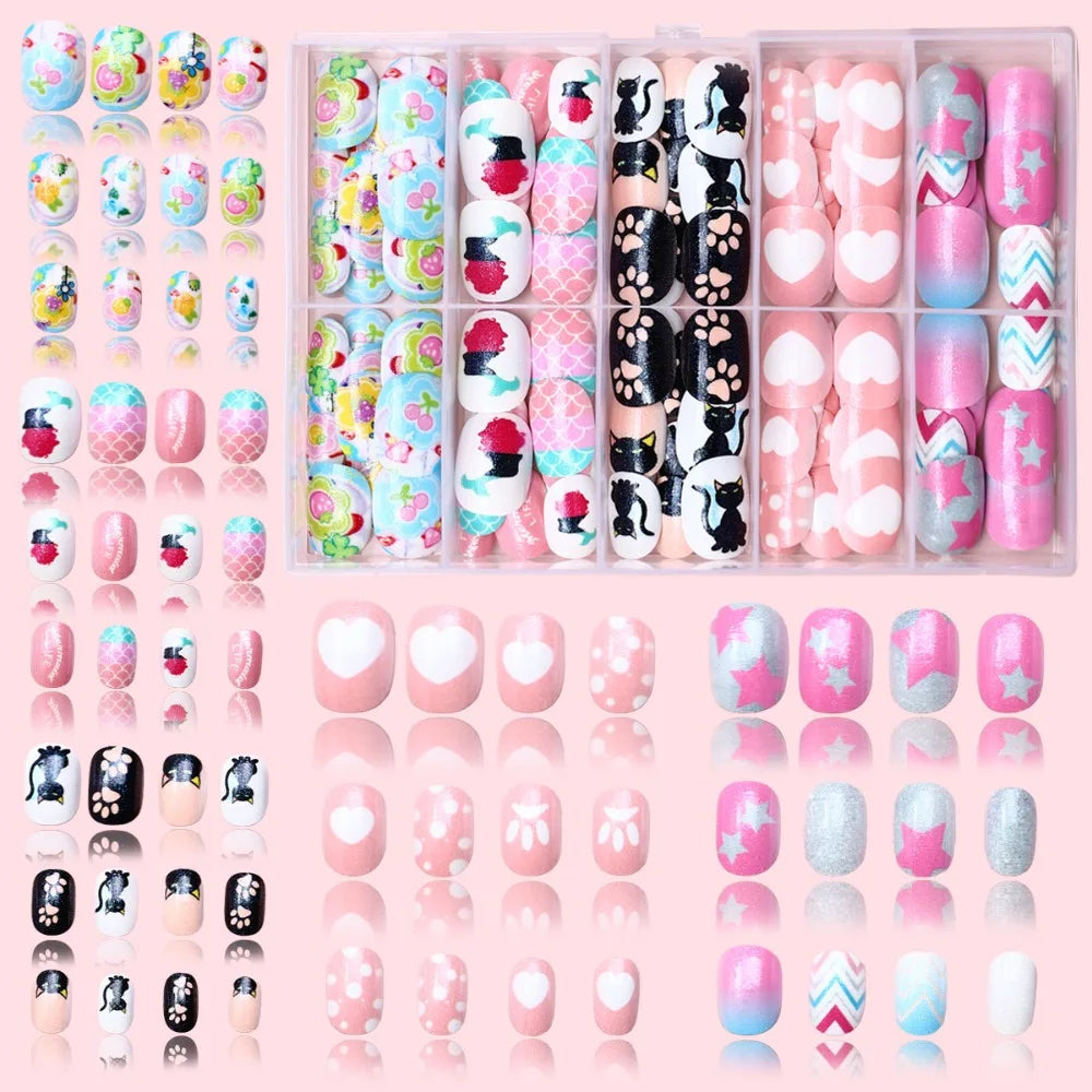 Kawaii Kids Press On Nails – 120pcs Candy Color Fake Nails