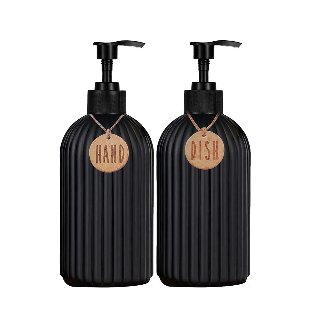 2-Pack Black Soap Dispensers & Silicone Tray – 500ml Refillable Soap Dispenser Set PRIMED SET A