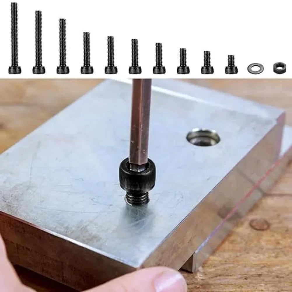 186-Pc Hex Socket Bolt Nut Washer Assortment Kit | Carbon Steel Fastener Assortment Kit PRIMED