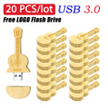 20-Pack Guitar Wooden USB Flash Drives – Custom Logo Engraved Custom USB Flash Drive PRIMED 128 GB Bamboo