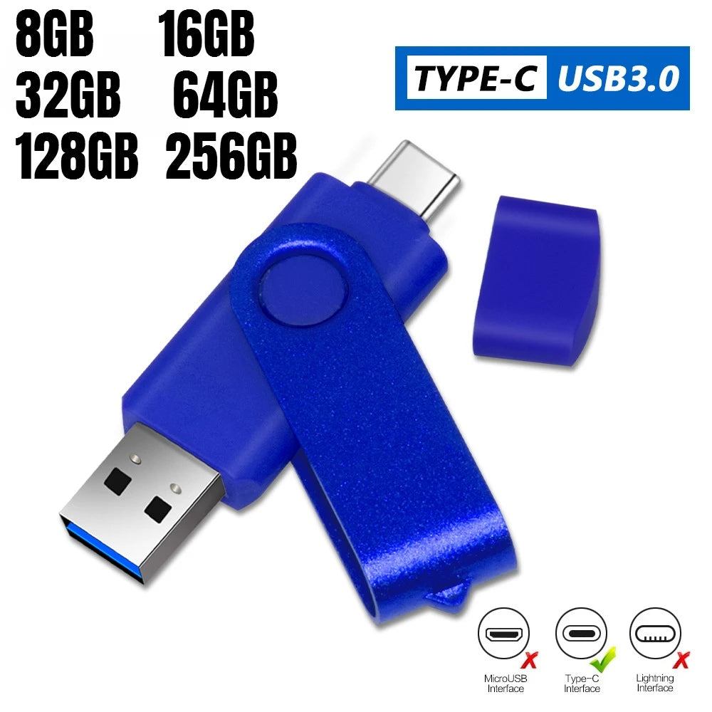 2-in-1 USB-C & USB 3.0 Flash Drive 360° Rotate | 16–128GB USB Flash Drive PRIMED
