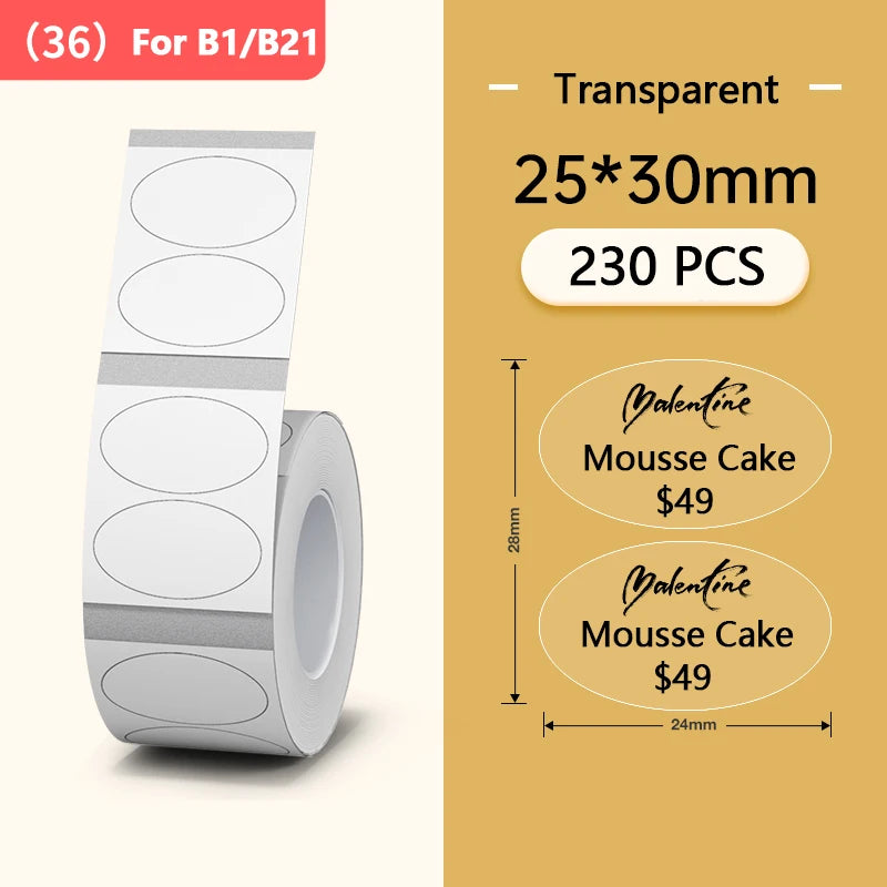 Niimbot Round White Label Rolls for B1 B21 Printer | Multi-Size Label Sticker Rolls PRIMED Trans Round 25-30mm
