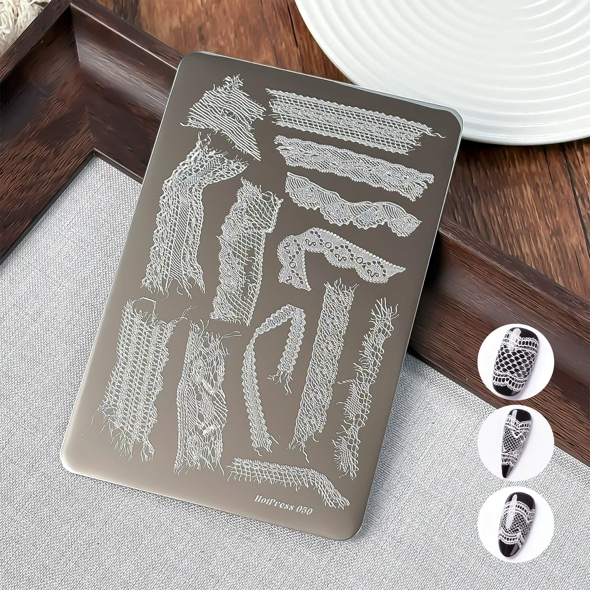 Vintage Lace Nail Stamping Plate – Flowers, Bow & Lace Art