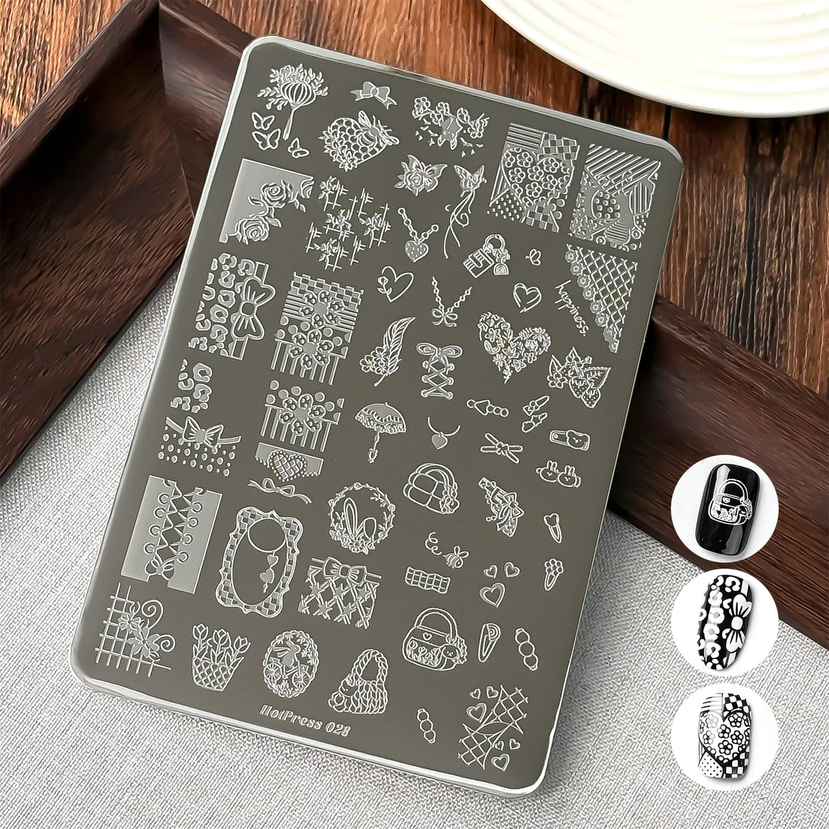 Vintage Lace Nail Stamping Plate – Flowers, Bow & Lace Art