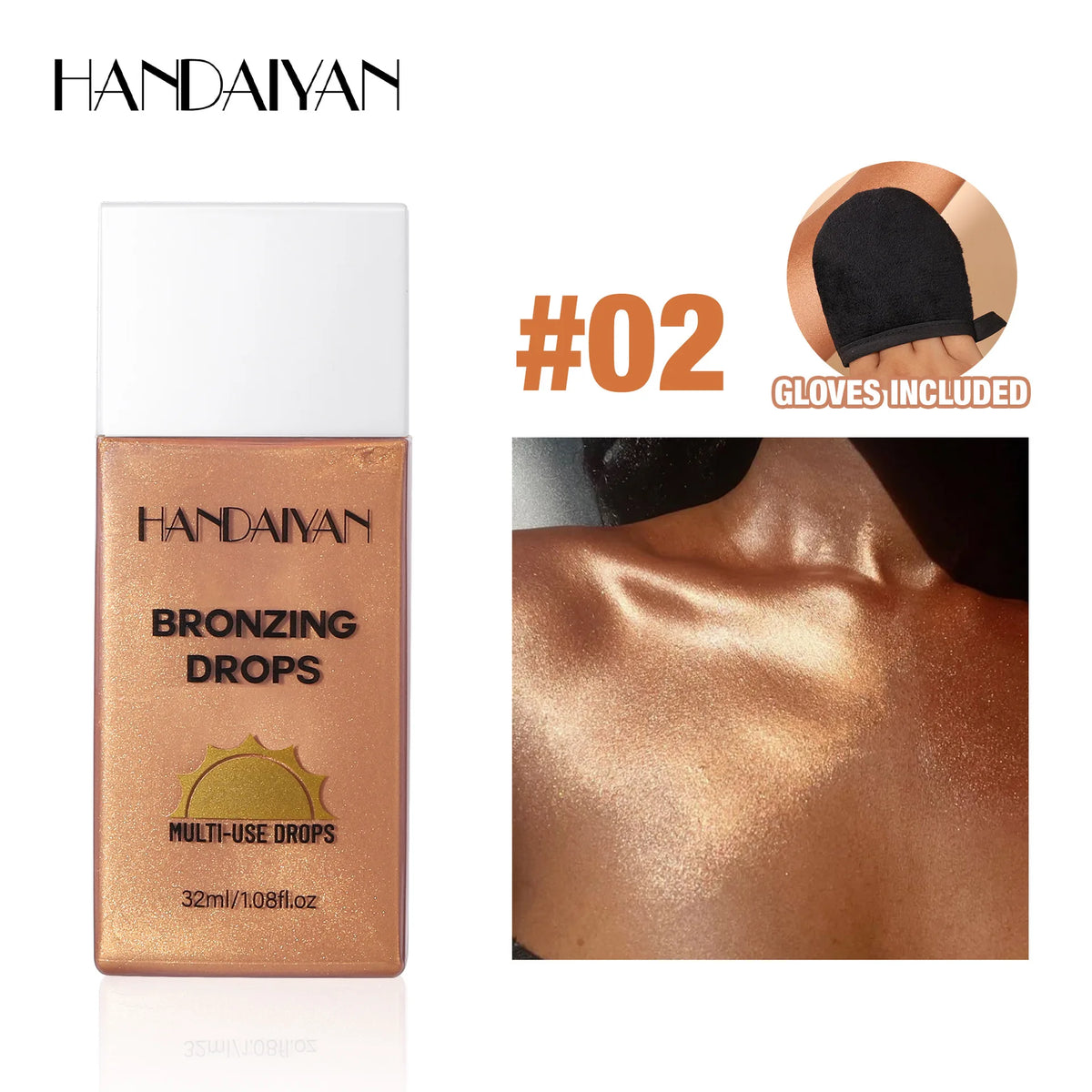 Handaiyan Liquid Bronzer Matte Waterproof Body Tanning Makeup Liquid Body Bronzer PRIMED 02