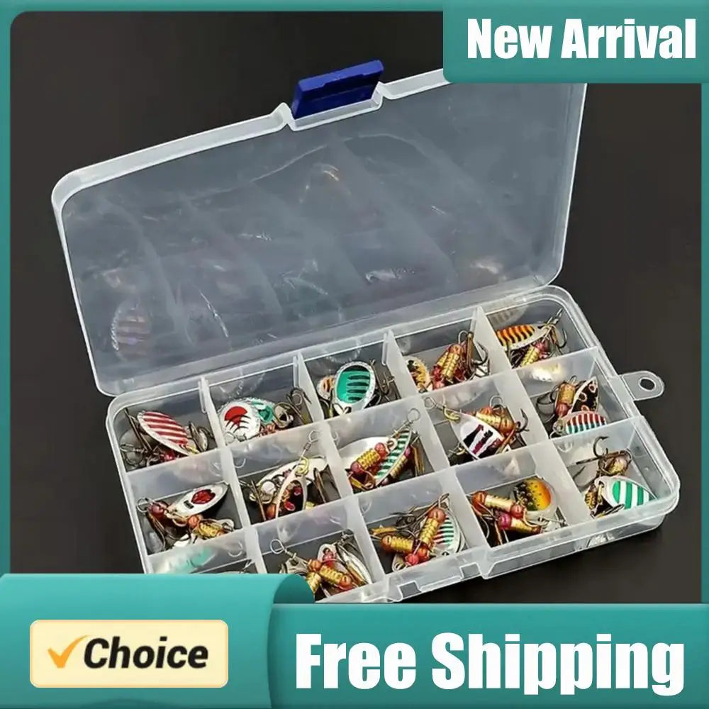 30-Pack Metal Spoon Spinner Fishing Lures with Treble Hook Fishing Lure Set PRIMED