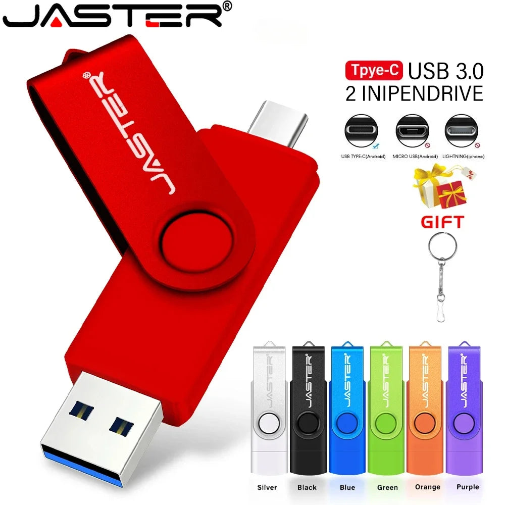 JASTER Type-C USB 3.0 Flash Drive 128GB/64GB/32GB Rotatable USB Flash Drive PRIMED