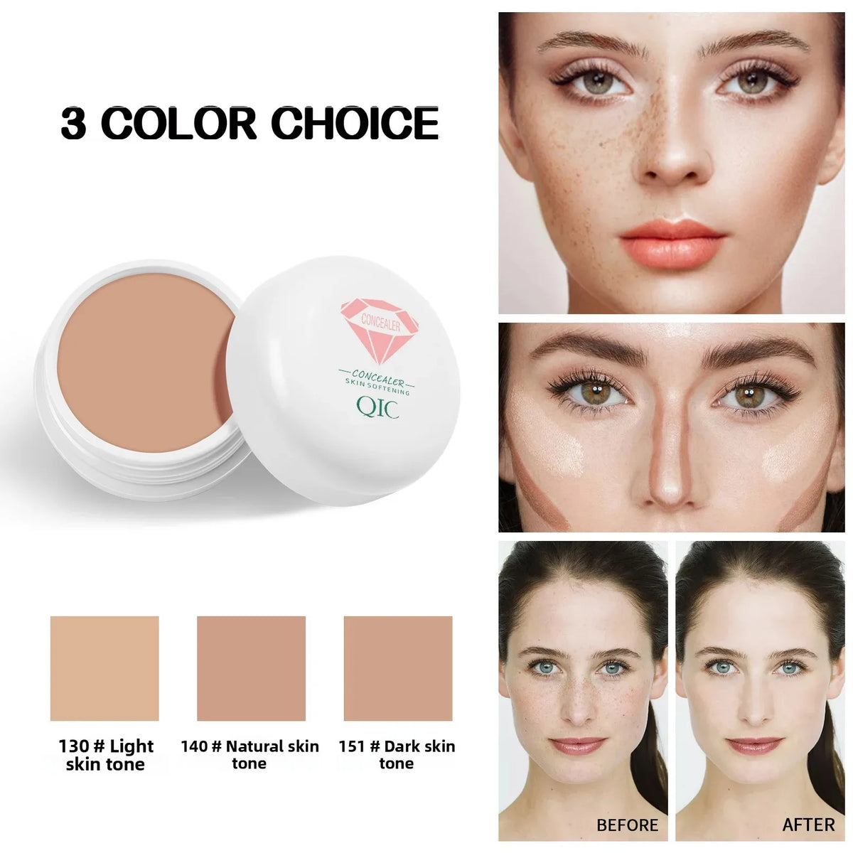 QIC High Coverage Waterproof Concealer Cream | All Skin Types
