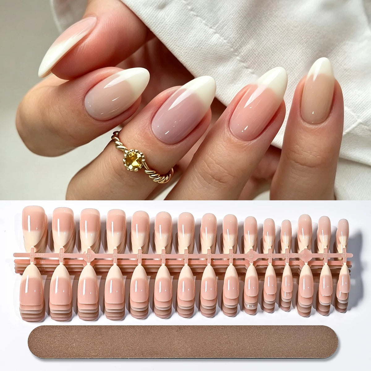 150Pcs French Pink Press On Nails – Long Almond Resin Tips
