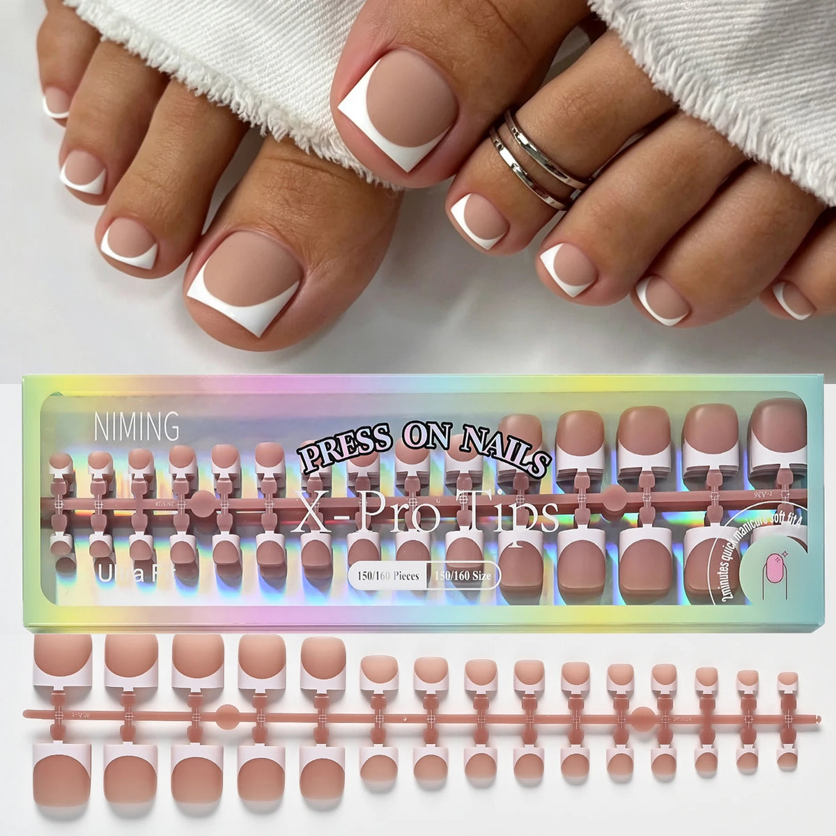 150Pcs Matte Pink Press-On False Toenails | Short Square Tips