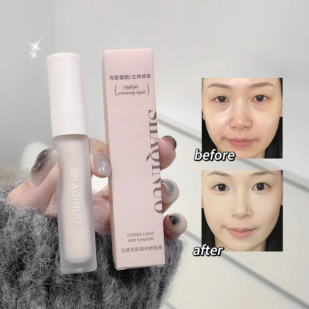 SHAQINUO 3D Liquid Contour Stick – Highlighter & Bronzer