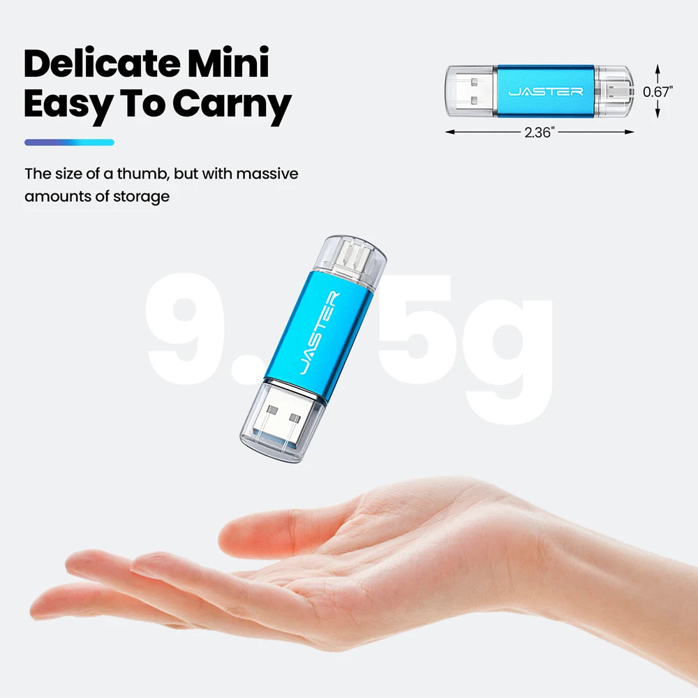 JASTER Type-C OTG USB 3.0 Flash Drive 4GB–128GB Metal USB Flash Drive PRIMED