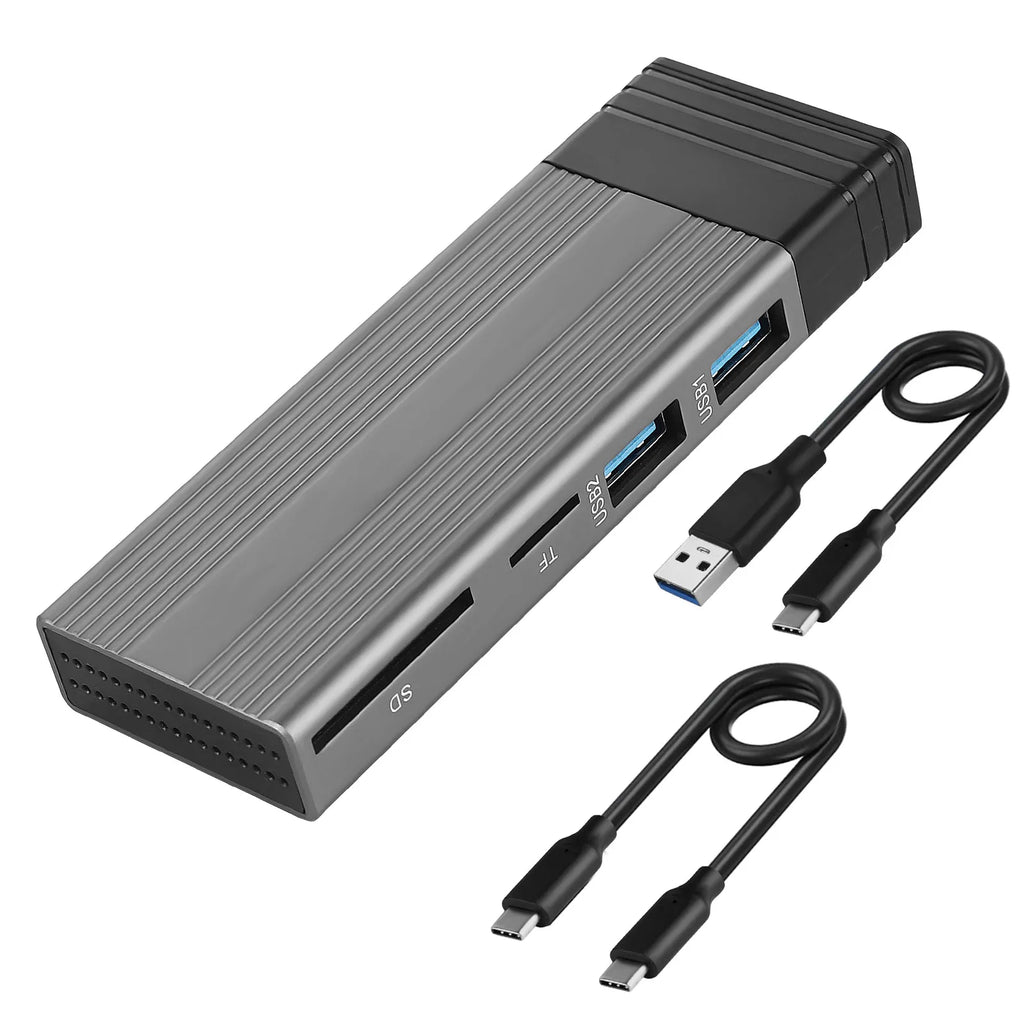 M.2 NVMe SATA SSD Enclosure USB-C Hub Adapter – 10Gbps SSD Enclosure Adapter PRIMED 5 IN 1 Silver China Mainland