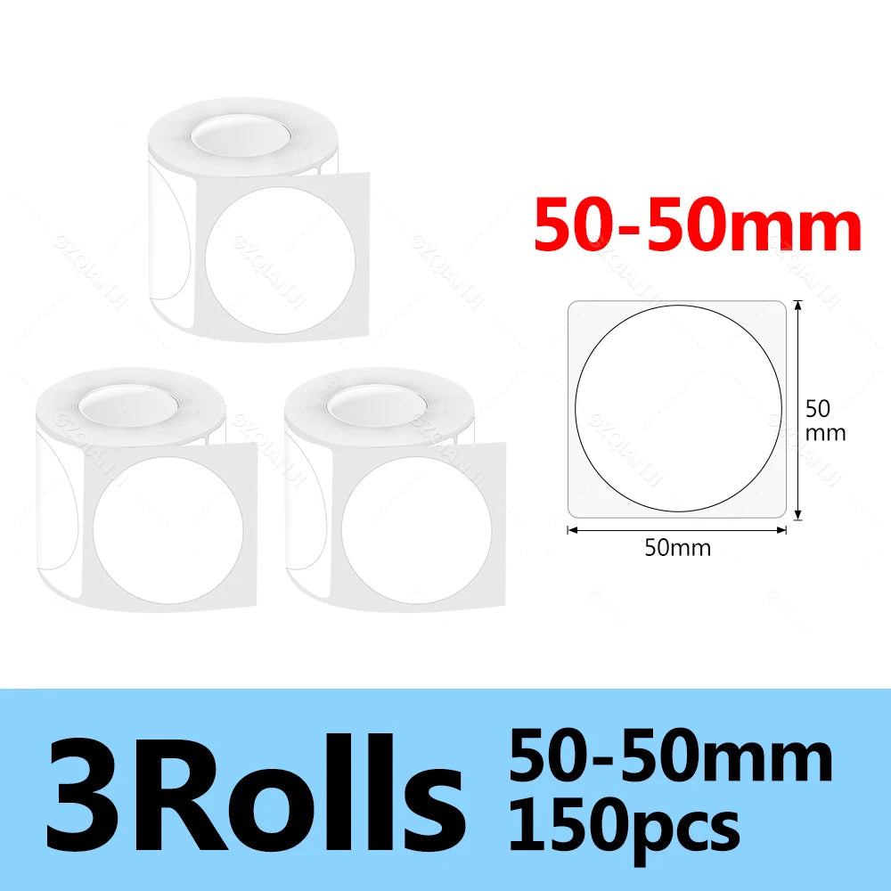 Waterproof Thermal Label Sticker Roll for Marklife P50 Printer Thermal Label Roll PRIMED 3Roll WHRound50-50