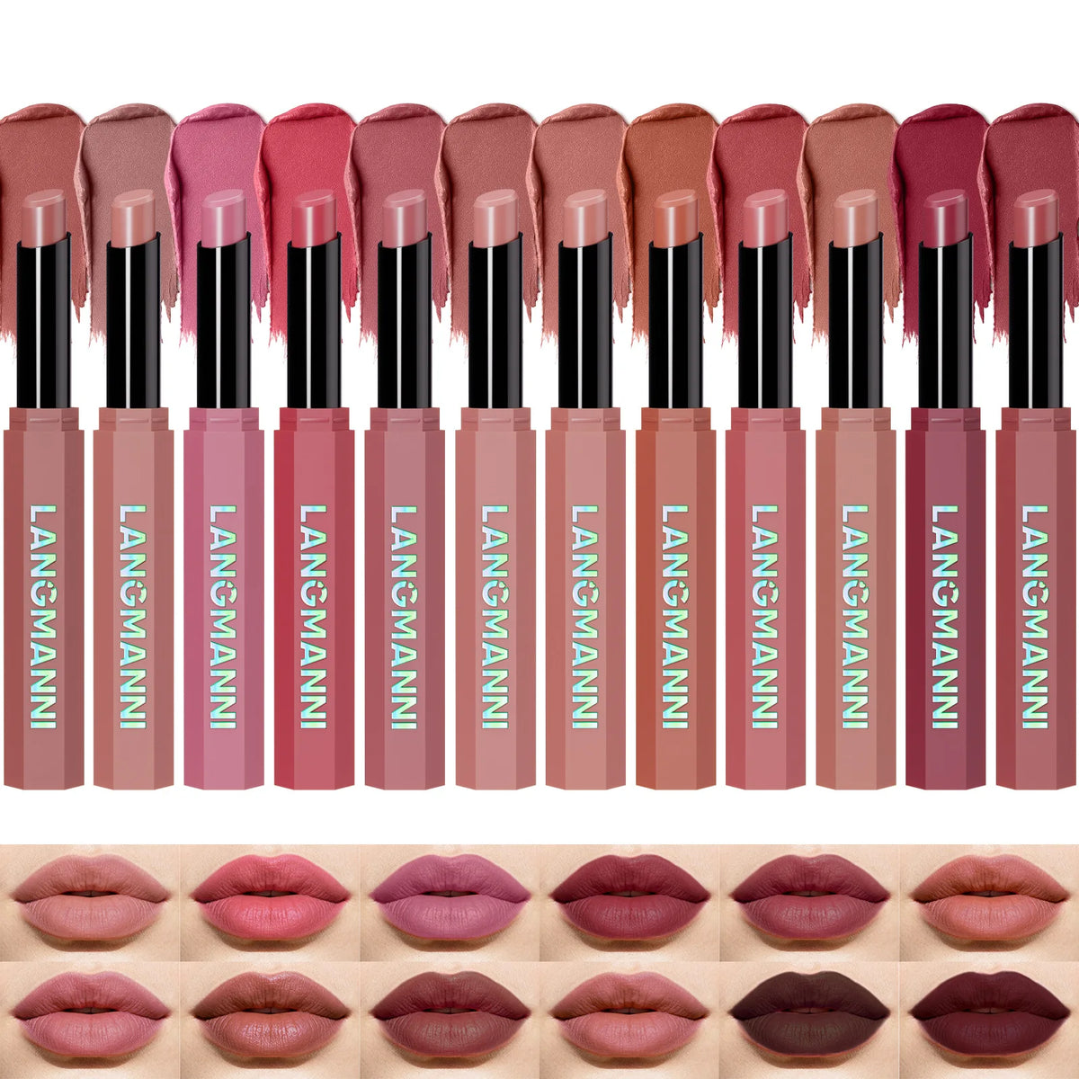 Langmanni Velvet Matte Lipstick Pencil – 12 Colors, Waterproof
