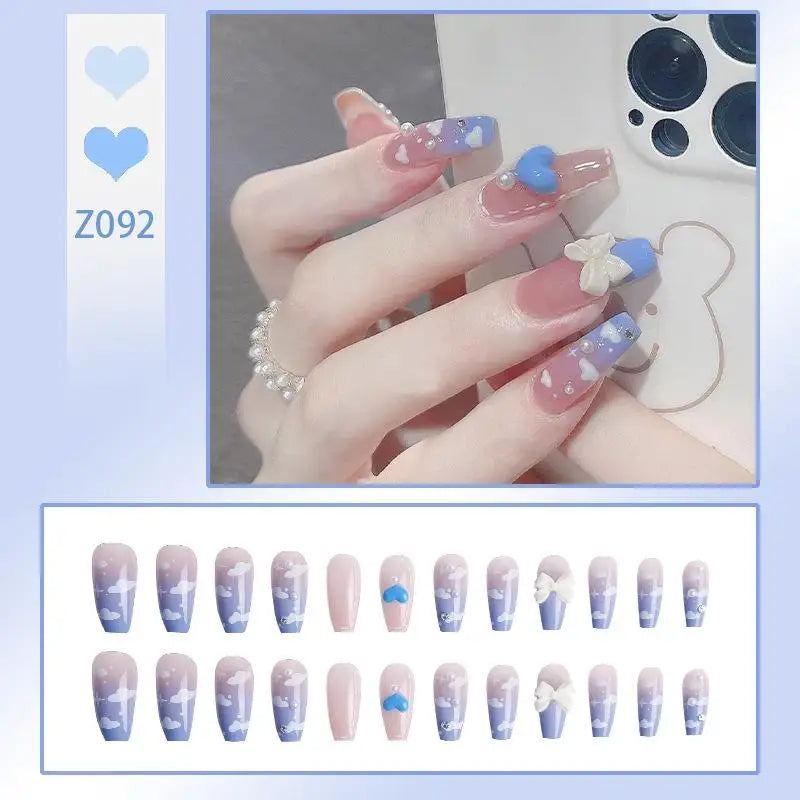 French Press On Nails Set – 24 Short Acrylic Tips with Glue