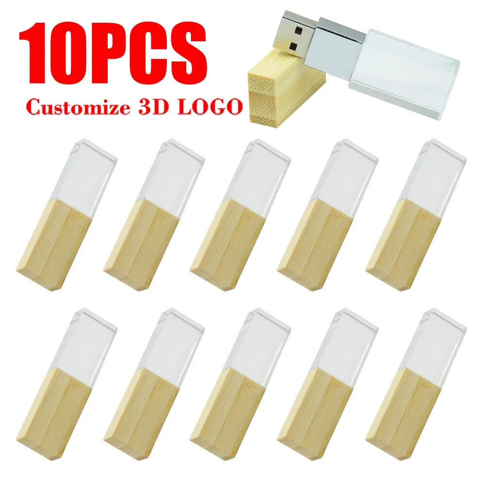 10-Pack Crystal USB Flash Drives | Custom Logo Wedding Gift Crystal USB Flash Drive PRIMED 4GBx10pcs Bamboo usb