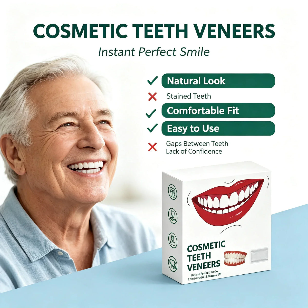 Silicone Full Set False Teeth – Reusable Cosmetic Smile Veneers