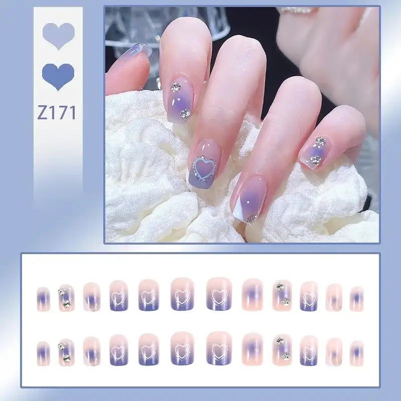 French Press On Nails Set – 24 Short Acrylic Tips with Glue