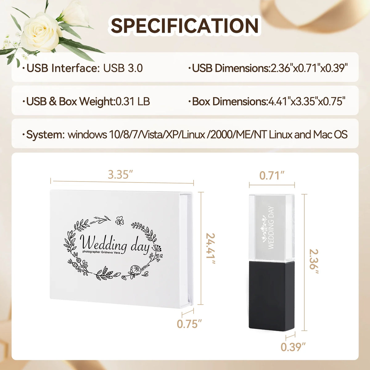 10-Pack Crystal USB Flash Drives | Custom Logo Wedding Gift Crystal USB Flash Drive PRIMED