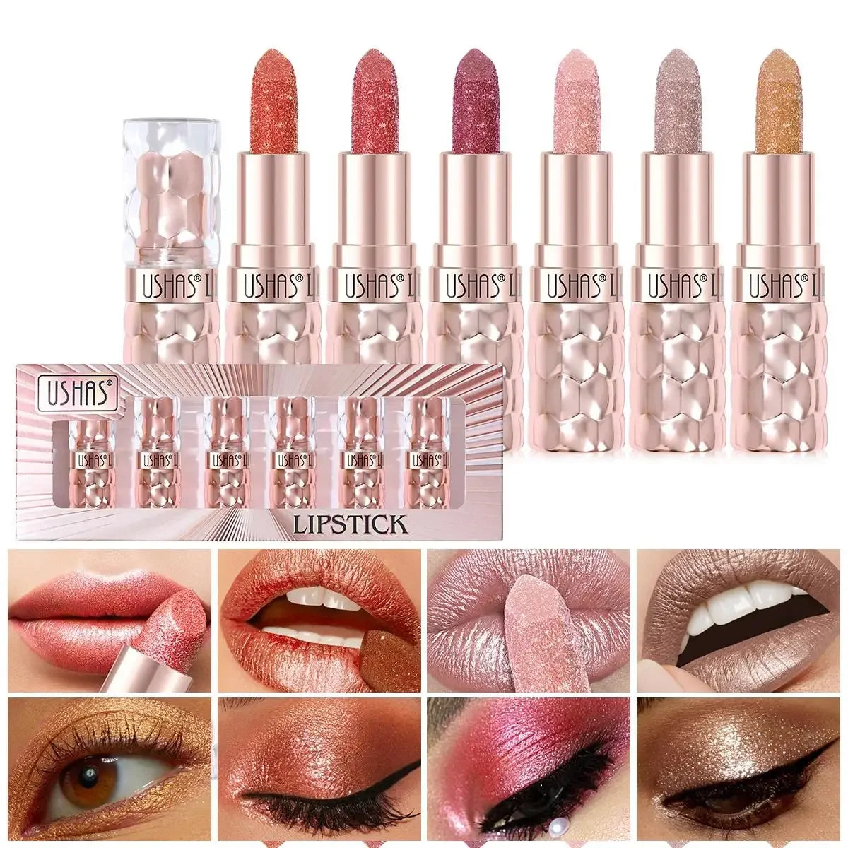 USHAS Metallic Shine Liquid Lipstick Set – 6pc Waterproof