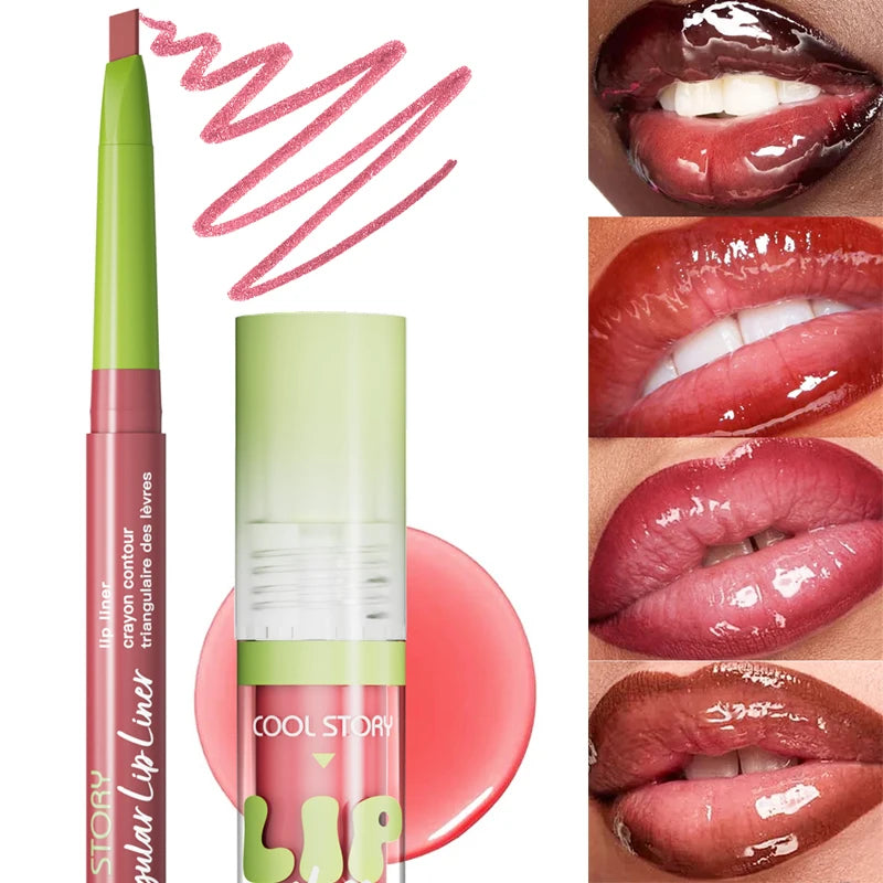 2-in-1 Lip Liner & Lip Gloss Set – Matte Plumping Combo Lip Makeup Set PRIMED