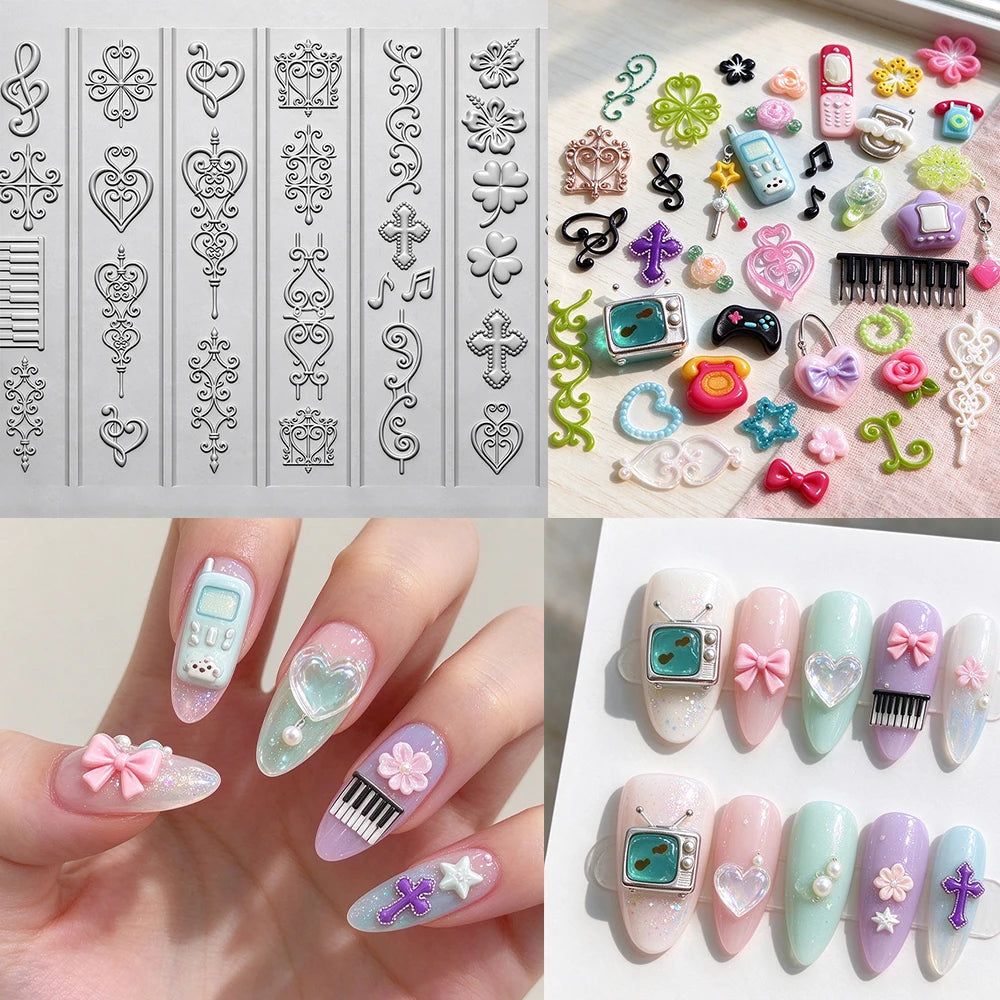 Y2K Flower Bow Nail Art Silicone Molds – Retro Hearts & Floral