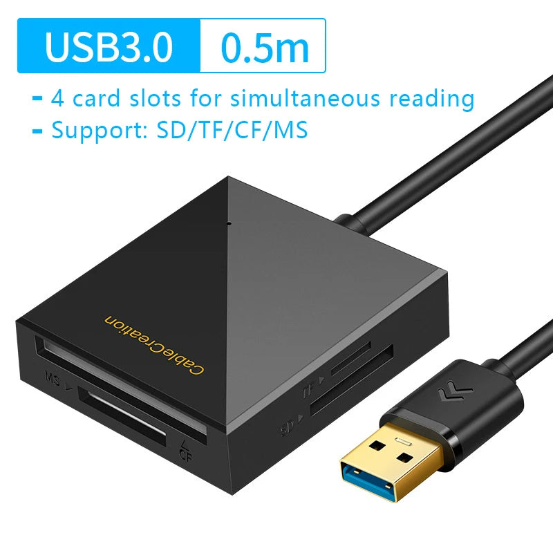 UTHAI 4-in-1 USB 3.0 Card Reader – CF MS SD TF Type-C USB Card Reader PRIMED USB3.0-Black