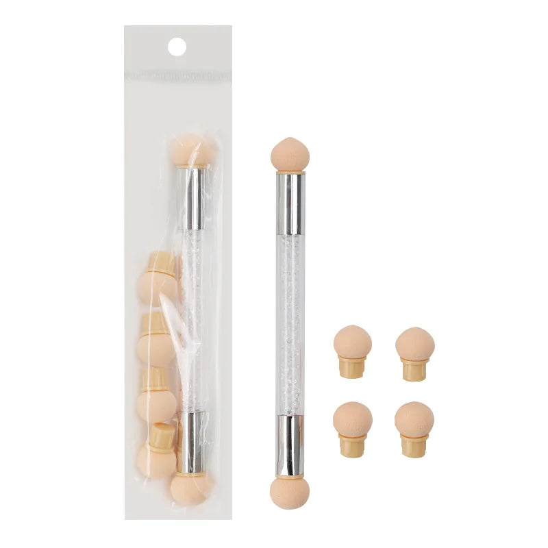 JEARLYU Double-Ended Ombre Nail Sponge Brush + 4 Sponge Heads Nail Art Brush PRIMED white