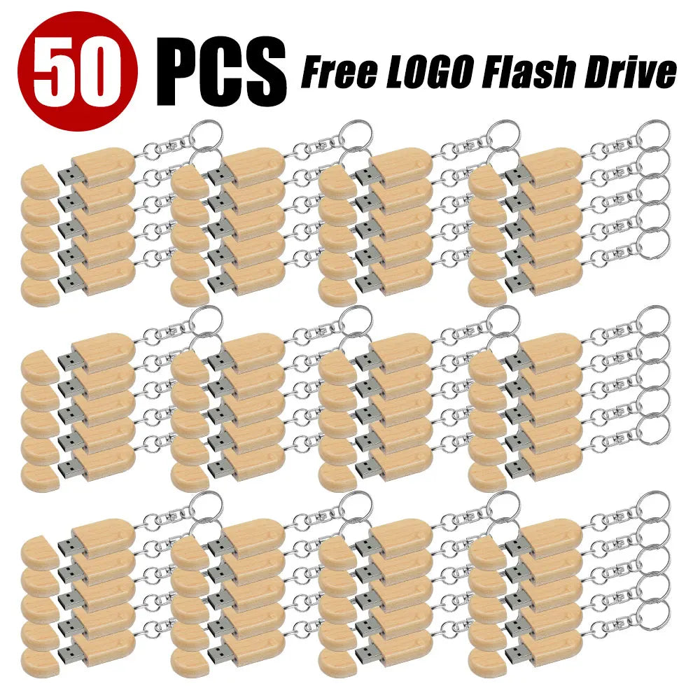 Wooden USB Flash Drive 8–32GB Custom Logo Bulk | 10/20/50 Pcs USB Flash Drive PRIMED 64 GB Maple-50