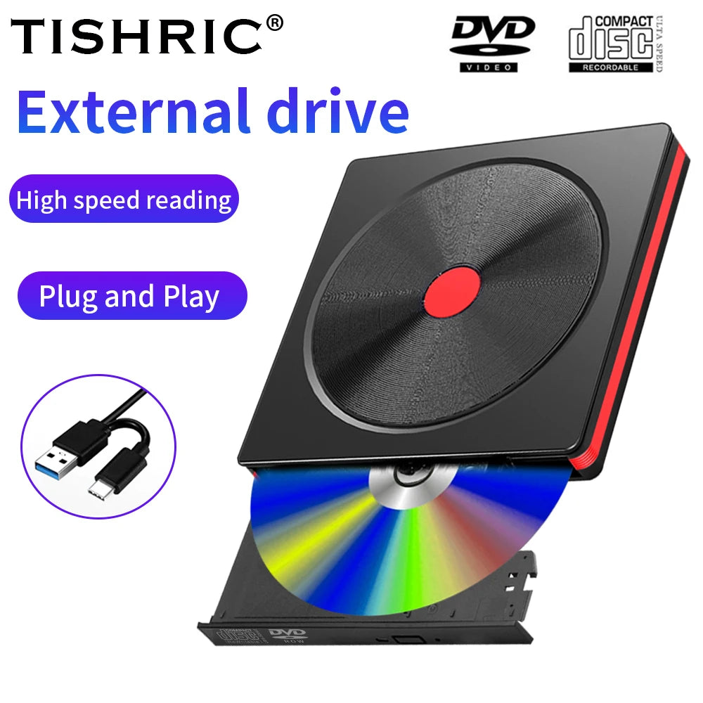 TISHRIC USB External DVD/CD Drive – USB 3.0 & Type-C External Optical Drive PRIMED USB3.0 Type C 2 China Mainland