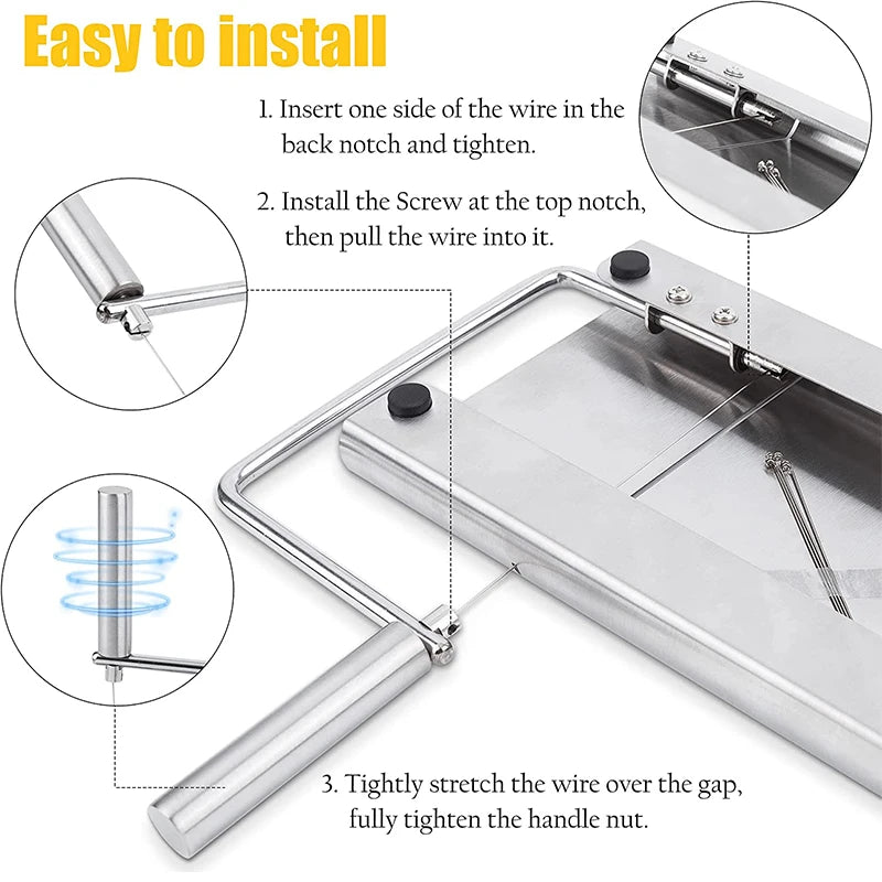 LMETJMA Adjustable Wire Cheese Slicer Board + 5 Replacement Wires Wire Cheese Slicer PRIMED